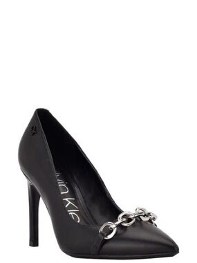 🖤🩶Calvin Klein Black Pointed-Toe Chain Detail Pump NWT